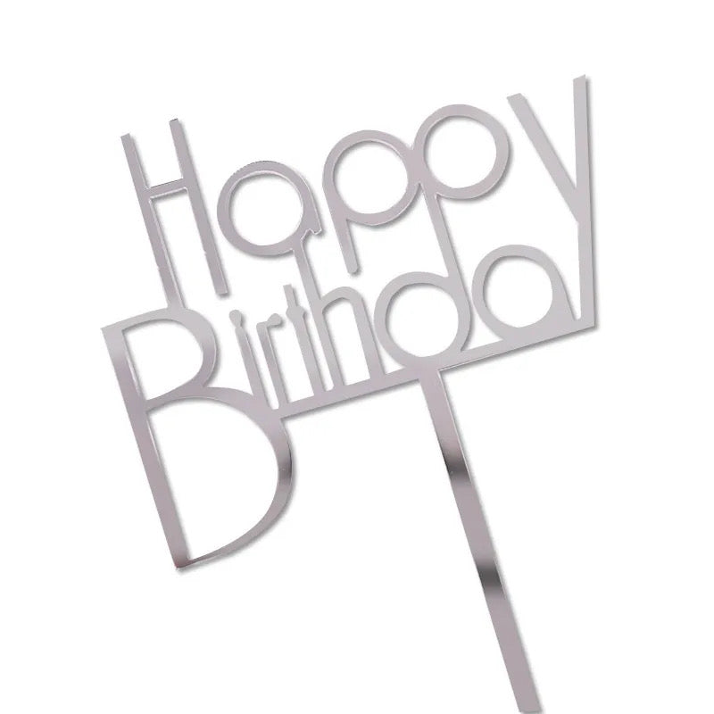 Silver “Happy Birthday” Cake Topper