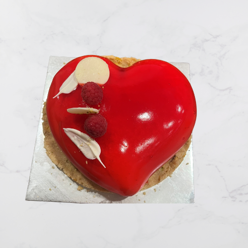 White Chocolate, Pistachio and Raspberry Heart Semifreddo Cake